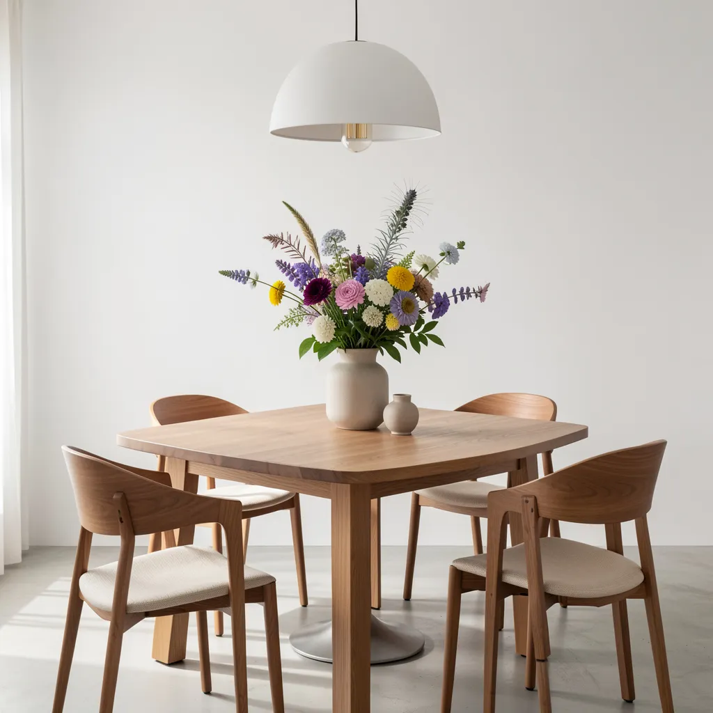 Eetkamer met seizoensbloemen